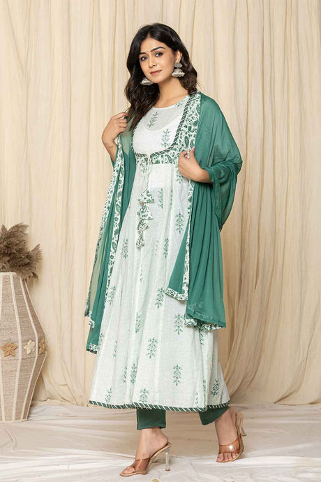 Multi-Color Floral Print Sequins Work Pure Cotton Kurta Set