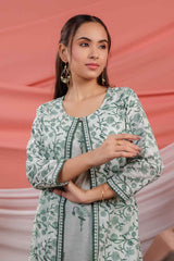 Green Floral Print Lace Work Pure Cotton Kurta Set