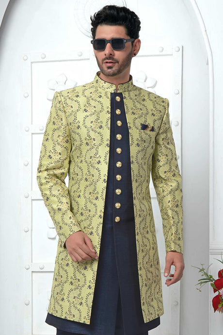 Green Jacquard Silk Embroidered 3 Piece Indo Set