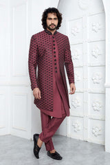 Maroon Art Silk Embroidered 3 Pcs Jacket Set