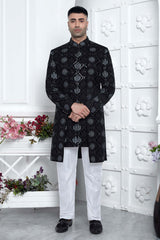 Black Velvet Silk Thread Work 3 Pcs Jacket Set