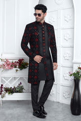 Black Velvet Silk Thread Work 3 Pcs Jacket Set