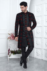 Black Velvet Silk Thread Work 3 Pcs Jacket Set