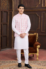 Pink Art Silk Printed Nehru Jacket