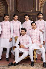 Pink Art Silk Printed Nehru Jacket