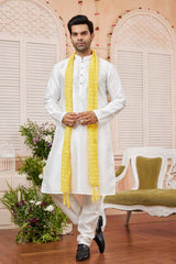 Cream Art Silk Solid Kurta Pajama Set