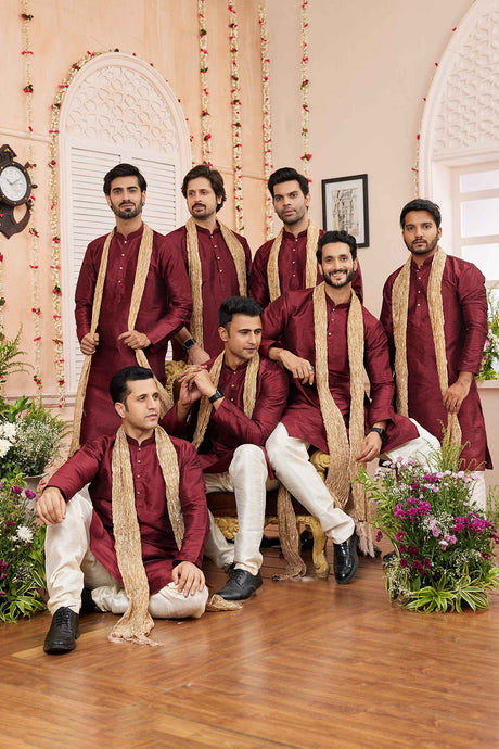 Maroon Art Silk Solid Kurta Pajama Set