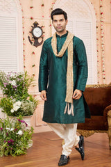 Green Art Silk Solid Kurta Pajama Set