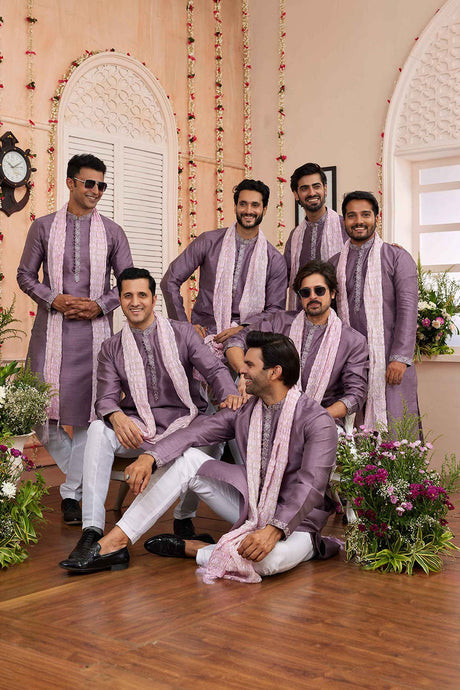 Mauve Art Silk Patch Work Kurta Pajama Set