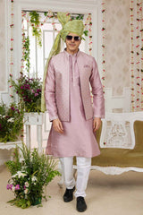 Mauve Art Silk Embroidered Nehru Jacket