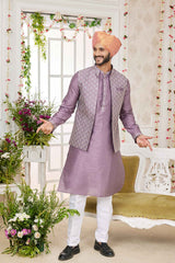 Mauve Art Silk Embroidered Nehru Jacket