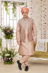 Copper Art Silk Embroidered Nehru Jacket