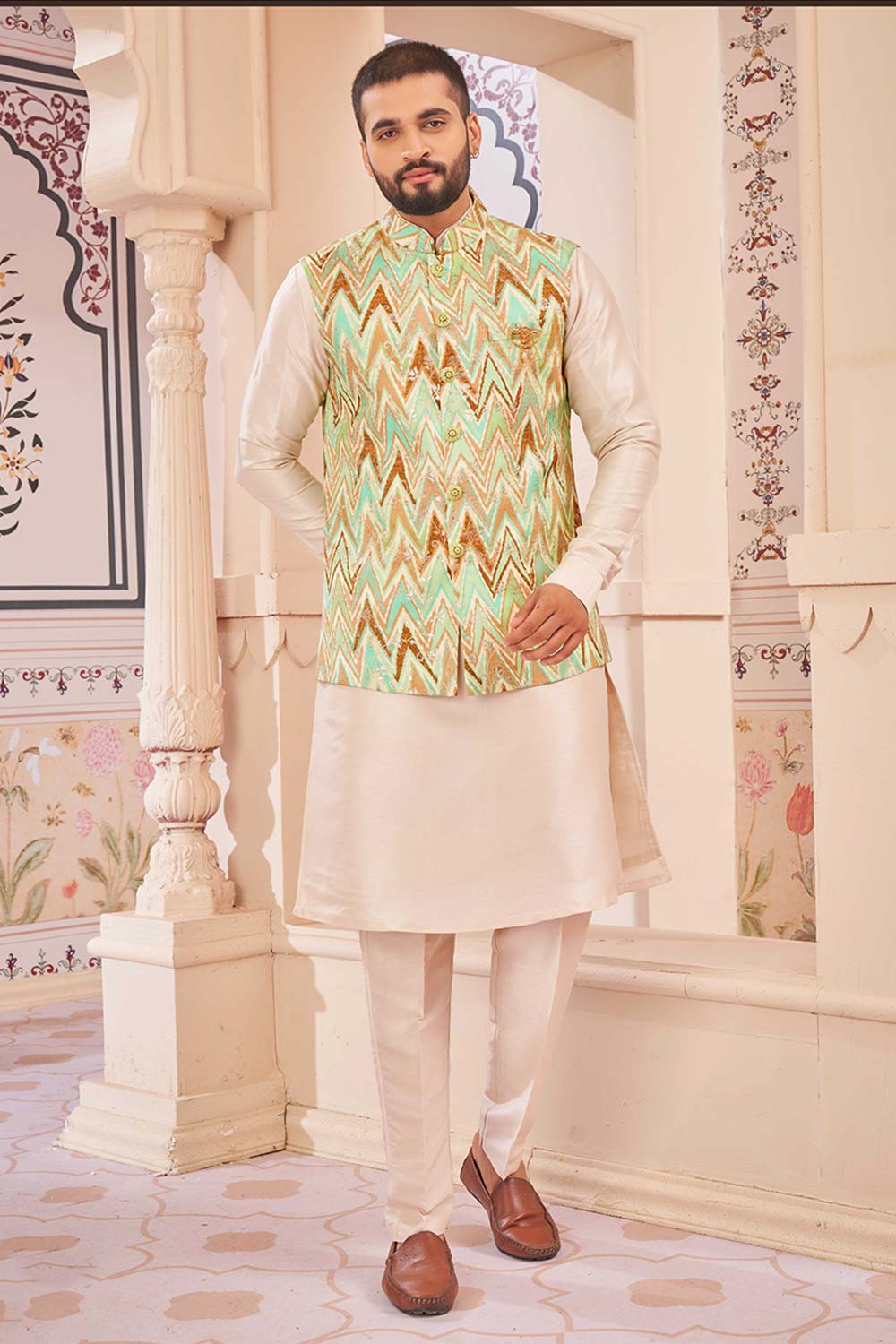 Pista Jacquard Embroidered Jacket Set