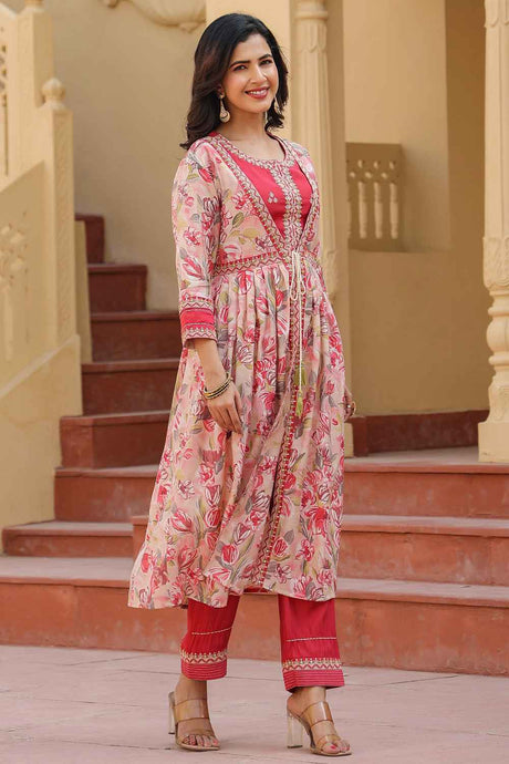 Pink Thread Work Silk Co-Ord Sets