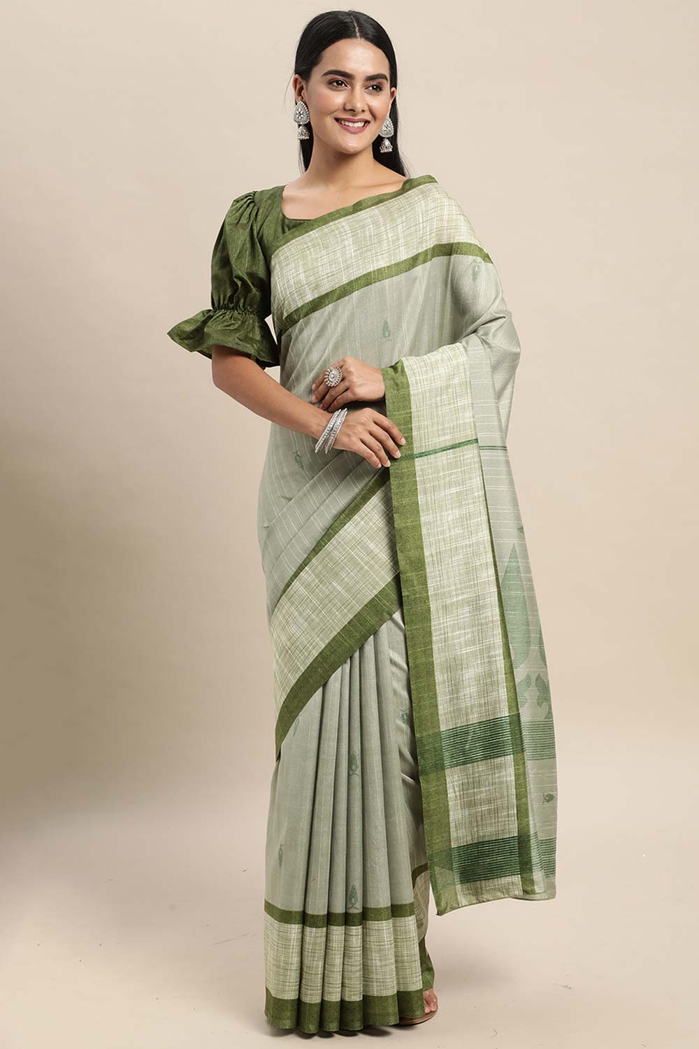 Wilda Green Bhagalpuri Printed Saree