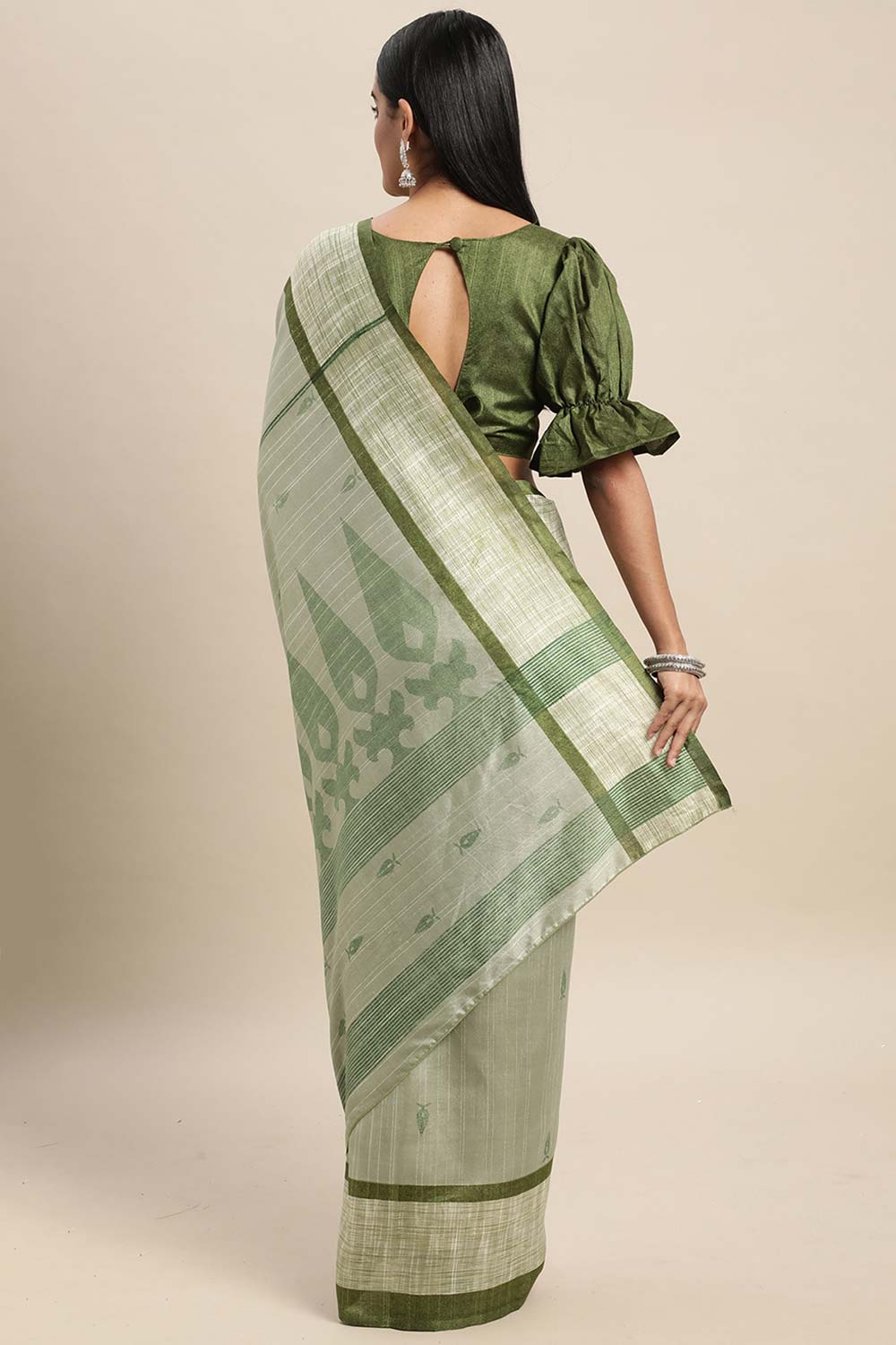 Wilda Green Bhagalpuri Printed Saree