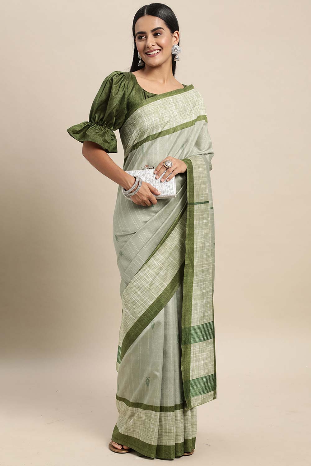 Wilda Green Bhagalpuri Printed Saree