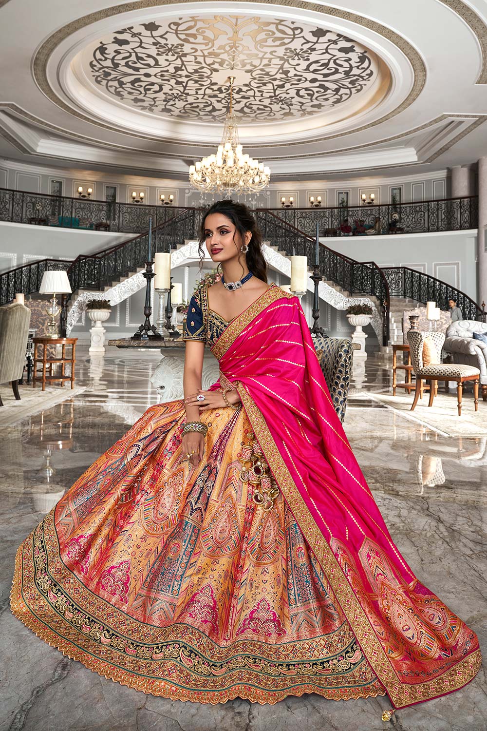 Red Banarasi Silk Zarkan Codding Work Lehenga Choli