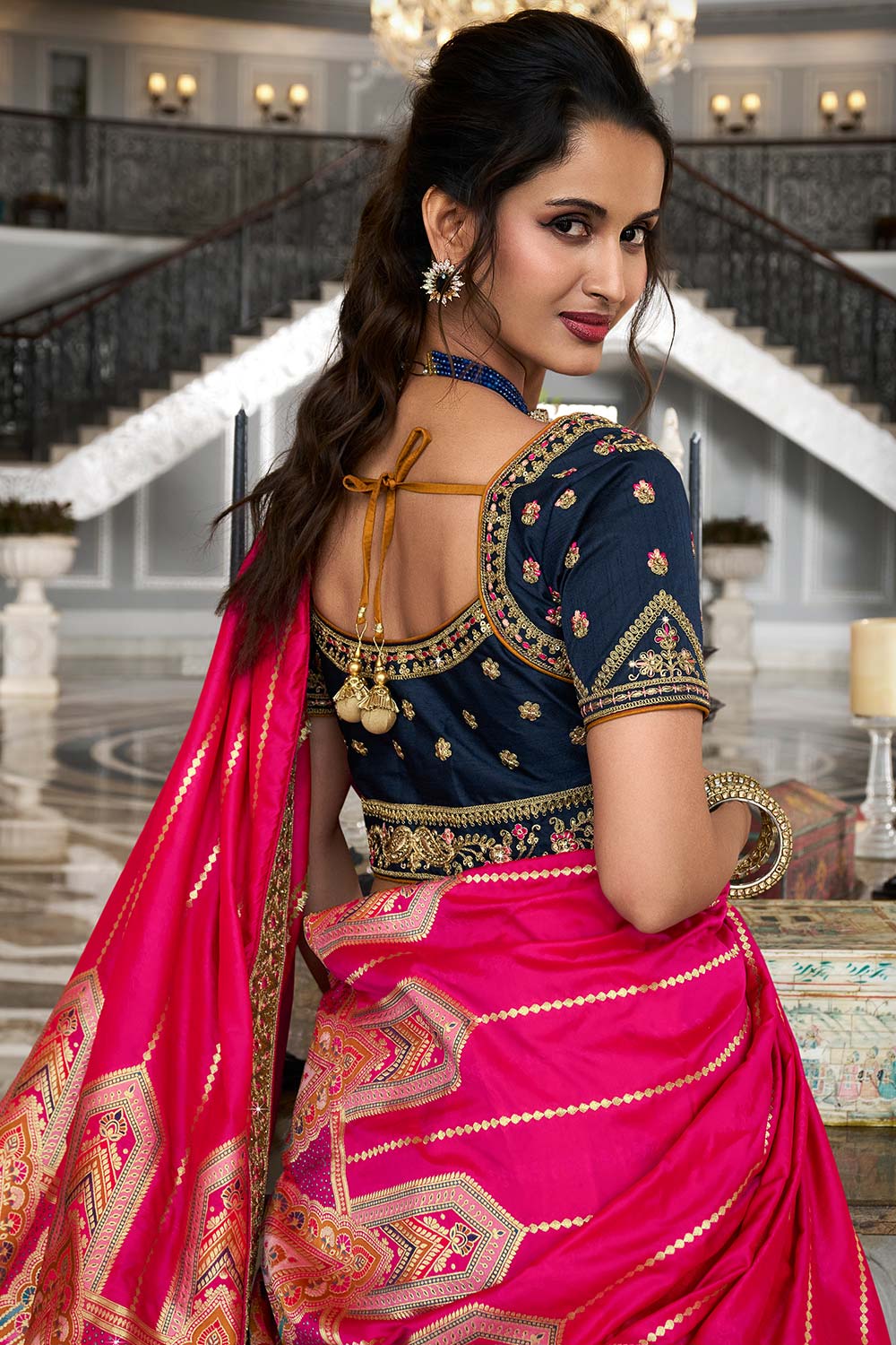 Red Banarasi Silk Zarkan Codding Work Lehenga Choli