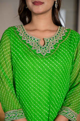 Green Leheriya Sequins Work Georgette Kurti