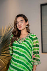 Green Leheriya Sequins Work Georgette Kurti