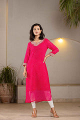 Pink Leheriya Sequins Work Georgette Kurti