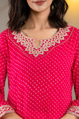 Pink Leheriya Sequins Work Georgette Kurti