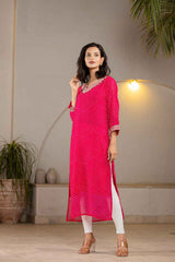 Pink Leheriya Sequins Work Georgette Kurti