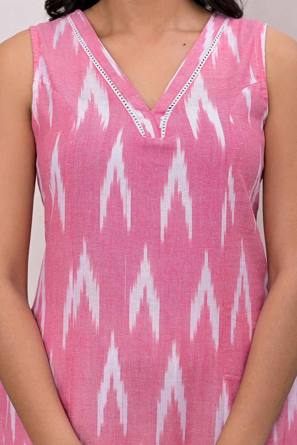 Pink Ikat Print Pure Cotton Kurta Set