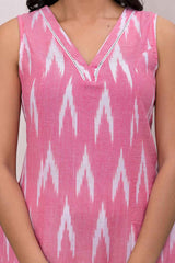 Pink Ikat Print Pure Cotton Kurti Set