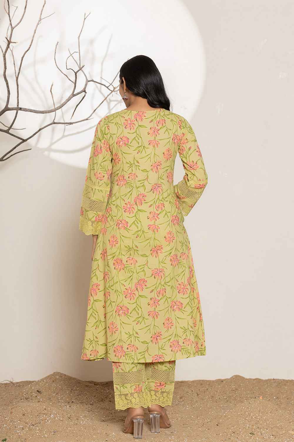 Green Floral Print Pure Cotton Kurta Set