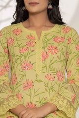 Green Floral Print Pure Cotton Kurta Set