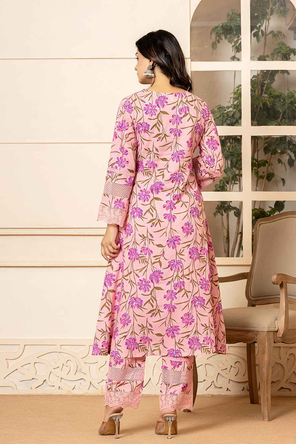 Pink Floral Print Pure Cotton Kurta Set