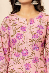 Pink Floral Print Pure Cotton Kurta Set