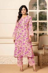 Pink Floral Print Pure Cotton Kurti Set