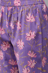 Violet Floral Print Pure Cotton Kurta Set