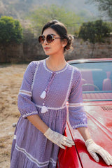 Violet Checkerd Print Pure Cotton Dress