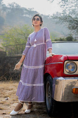 Violet Checkerd Print Pure Cotton Dress