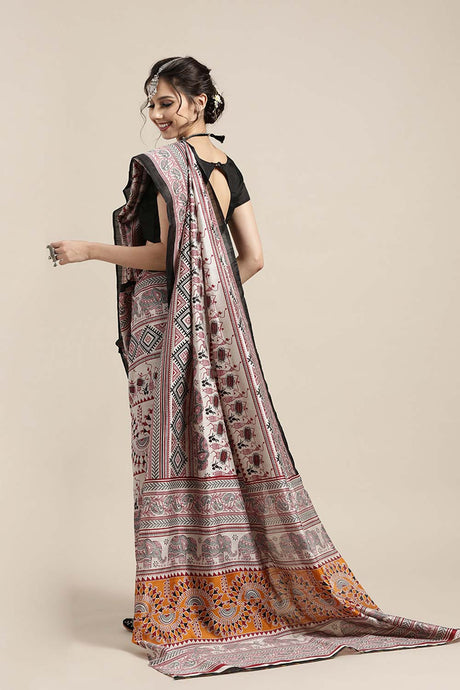 Wilda Grey Bhagalpuri Printed Saree