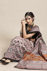 Wilda Grey Bhagalpuri Printed Saree