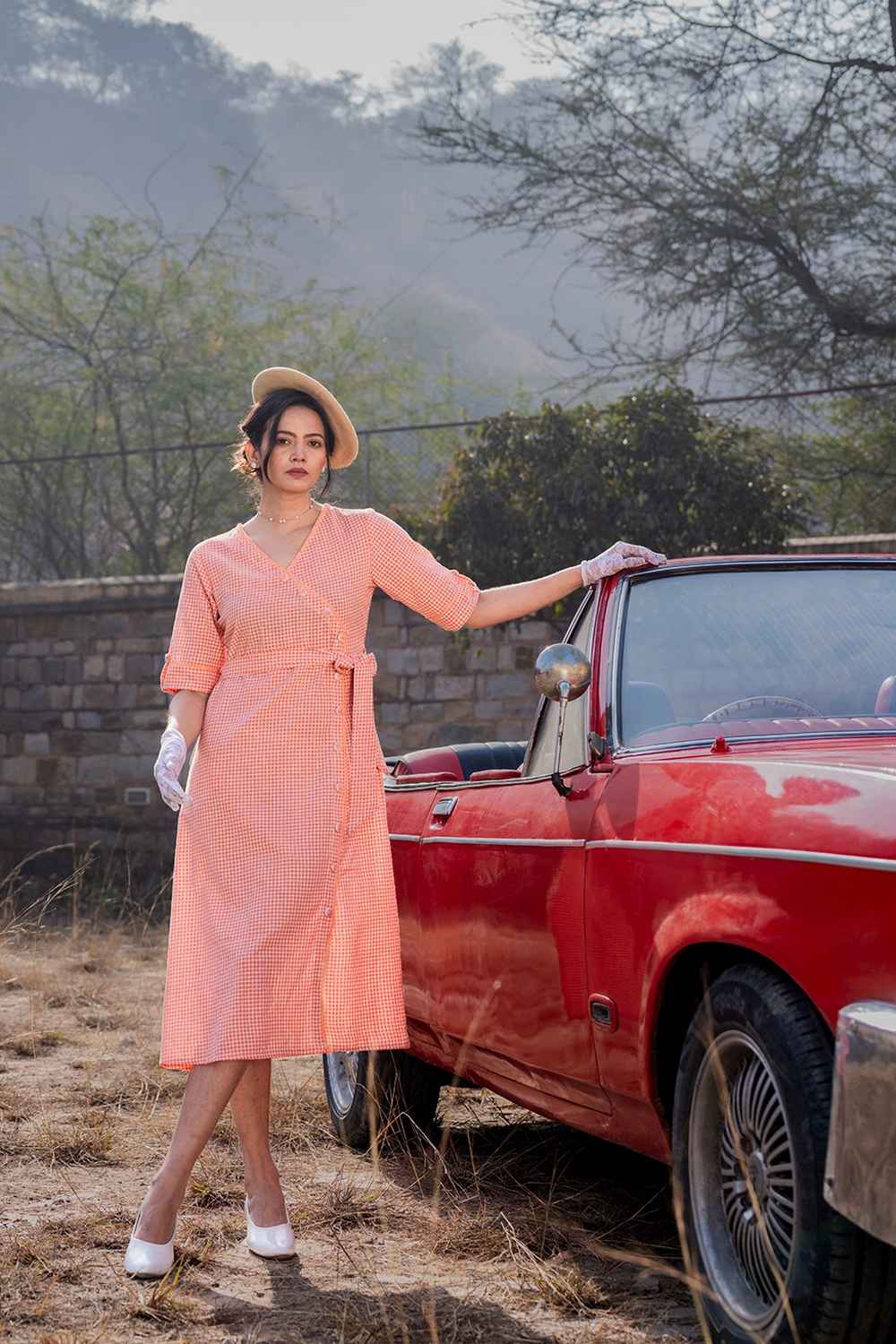 Orange Checkerd Print Pure Cotton Dress