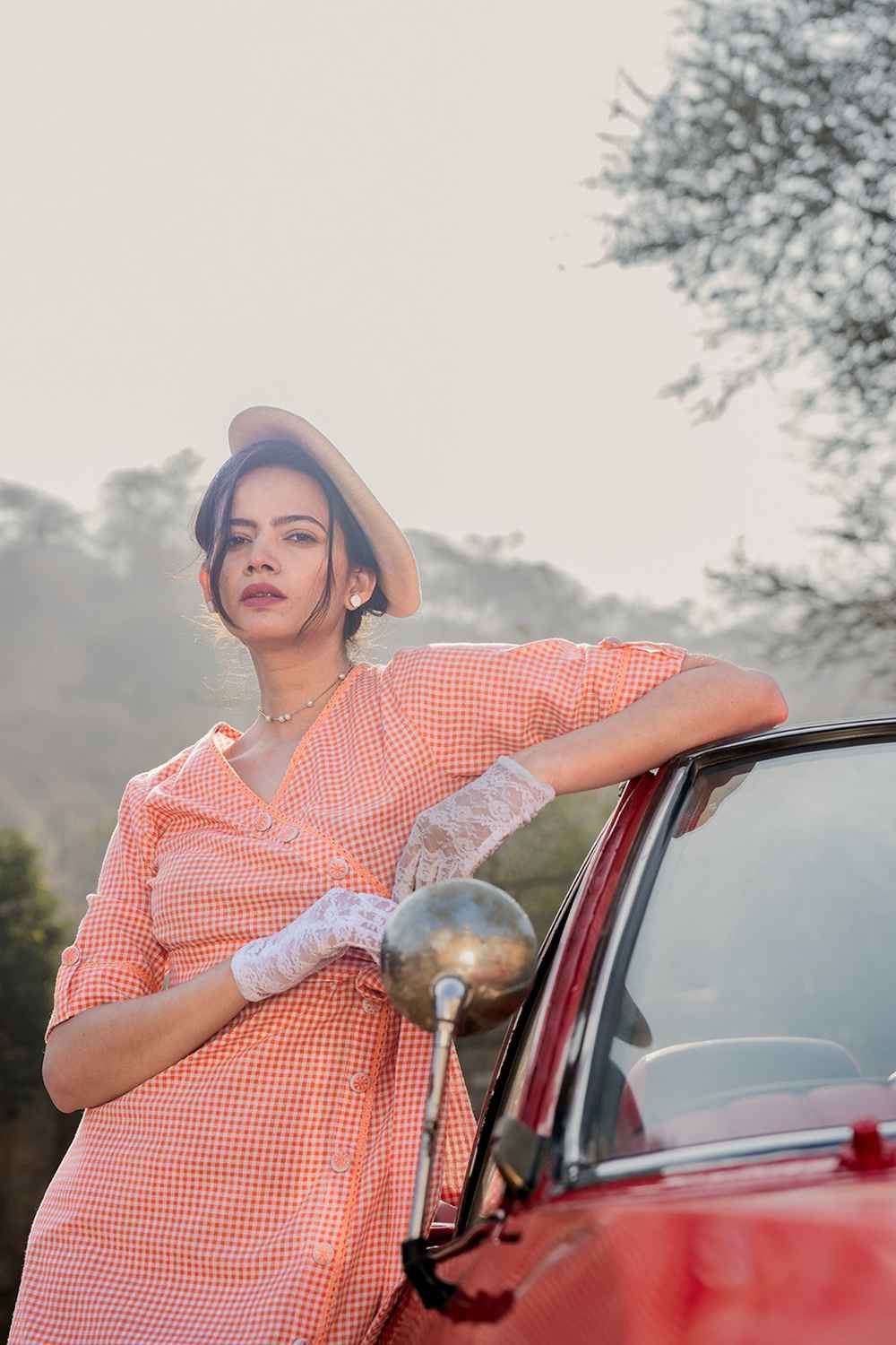 Orange Checkerd Print Pure Cotton Dress