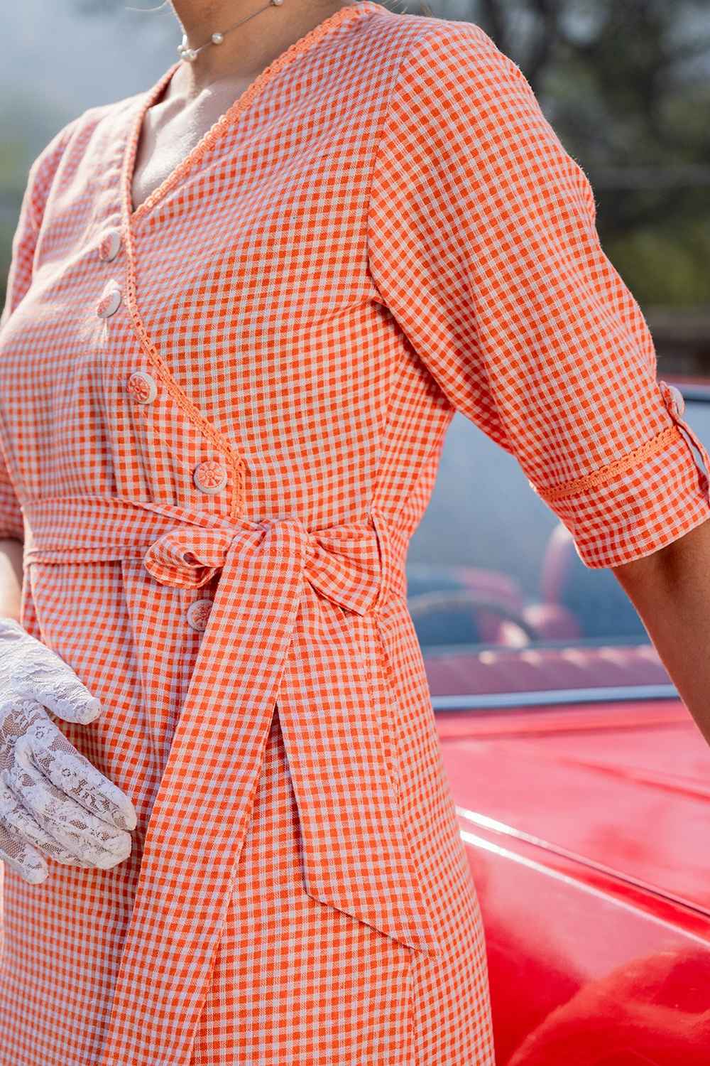 Orange Checkerd Print Pure Cotton Dress