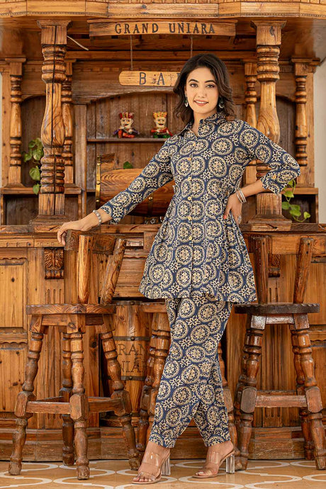 Blue Ethnic Motifs Cotton Co-Ord Sets