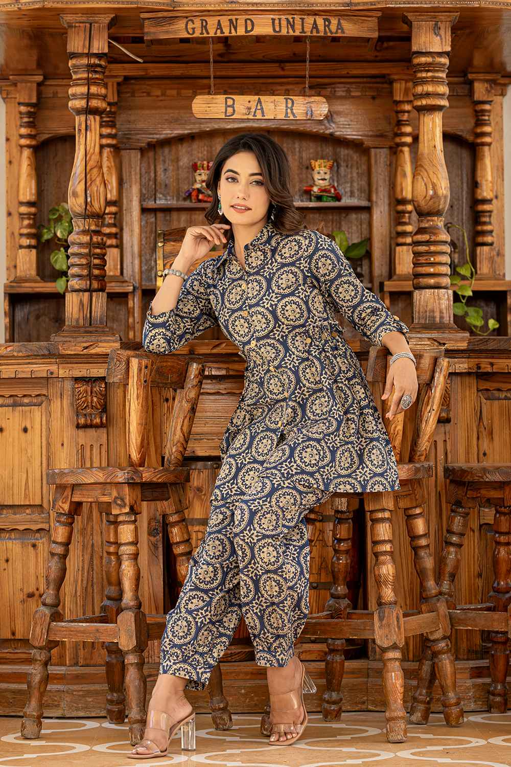 Blue Ethnic Motifs Cotton Co-Ord Sets