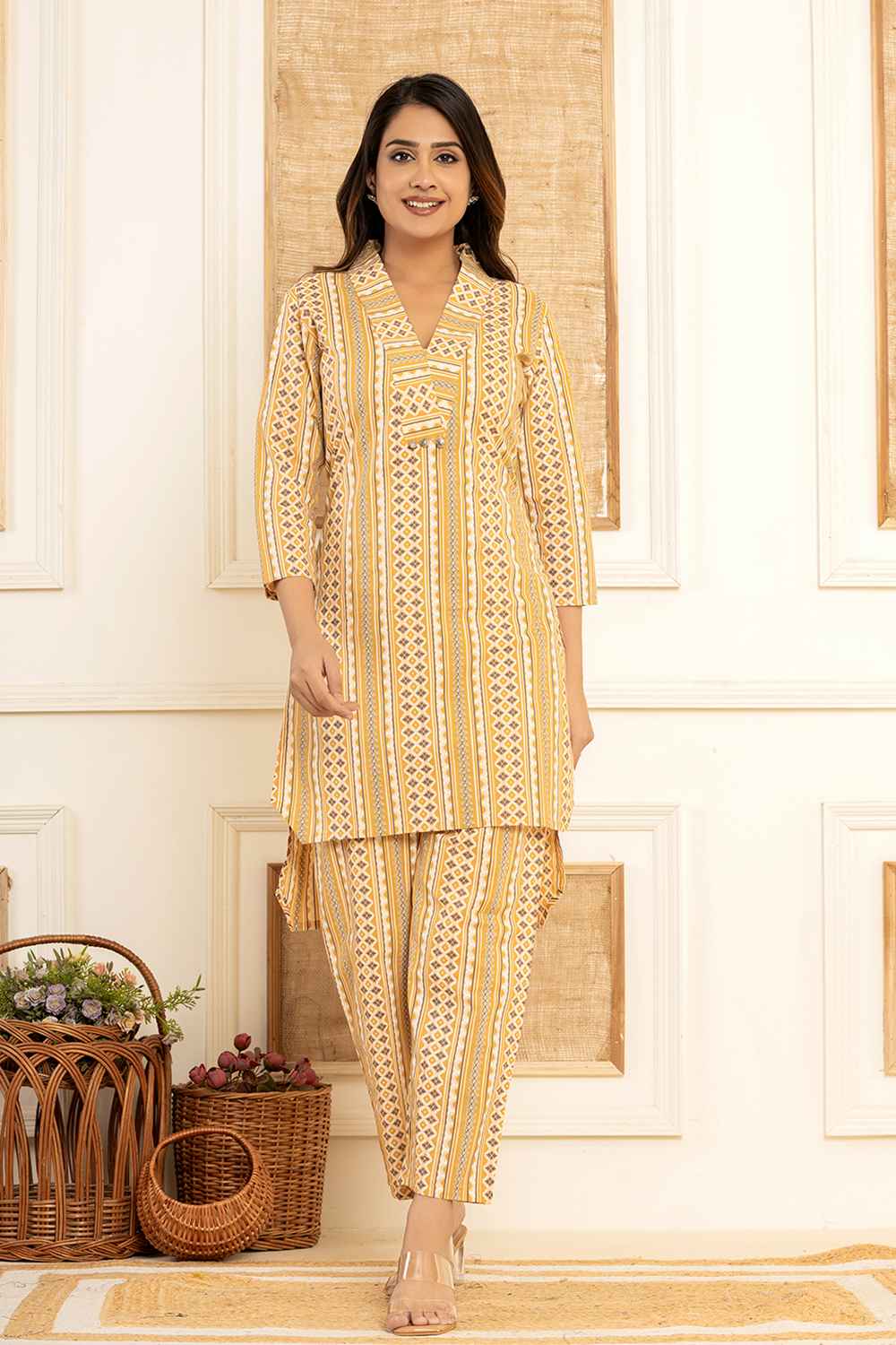 Yellow Ethnic Motifs Cotton Co-Ord Sets