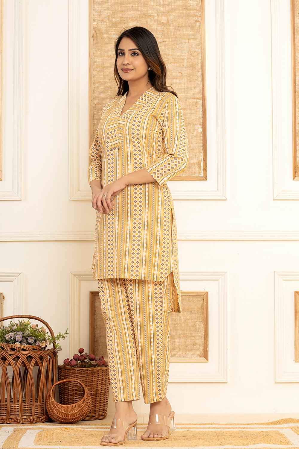 Yellow Ethnic Motifs Cotton Co-Ord Sets