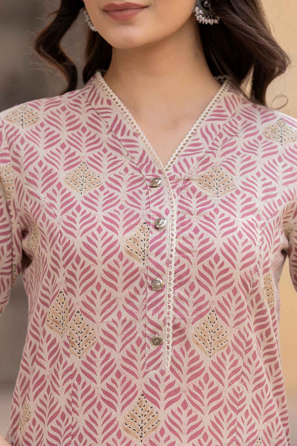 Pink Ethnic Motifs Pure Cotton Top