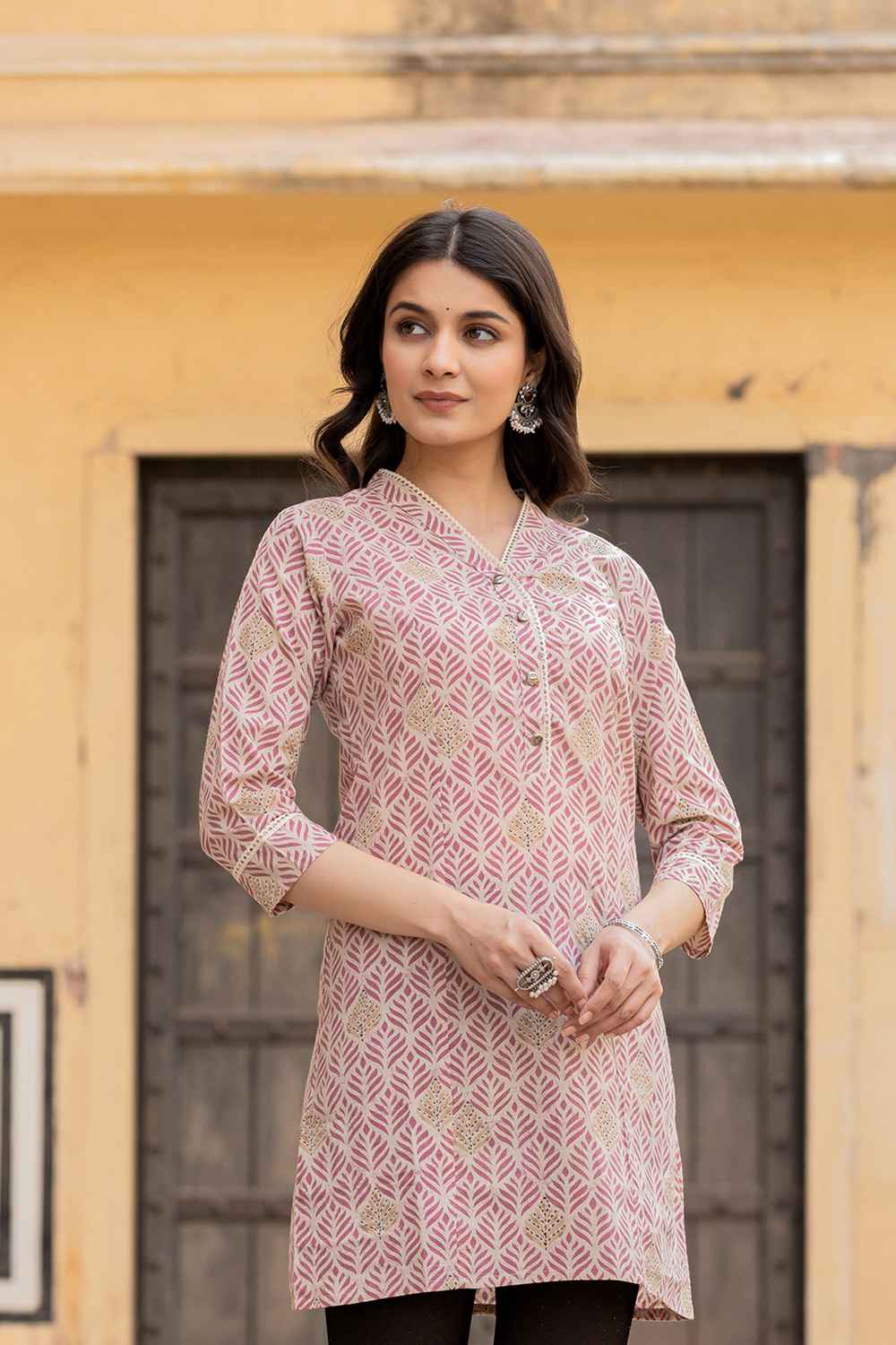 Pink Ethnic Motifs Pure Cotton Top