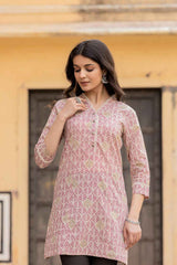 Pink Ethnic Motifs Pure Cotton Top